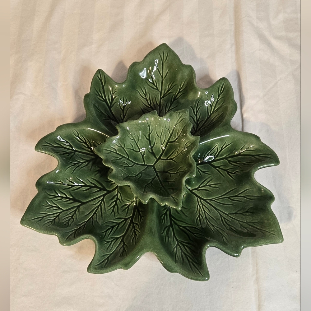 Vintage Holland Mold Leaf Design Platter and Dip Bowl